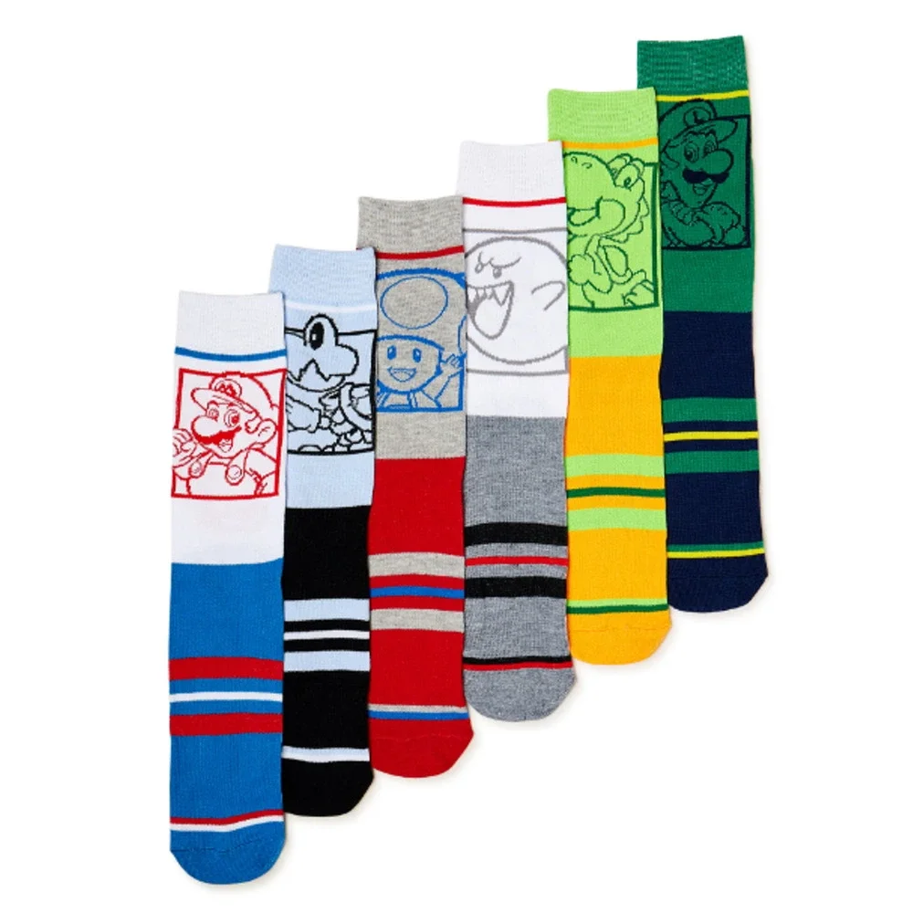 Super Mario Casual Crew Socks-6 Pairs